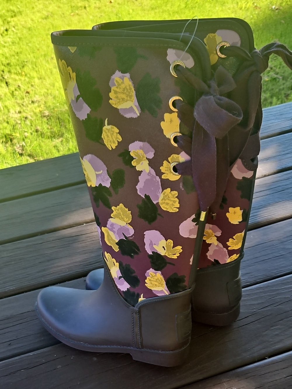 Coach Purple & Yellow Floral Rain Boots